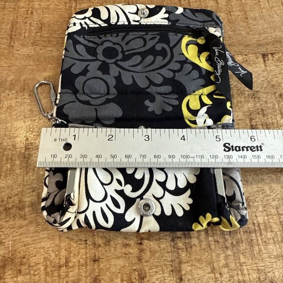 Vera Bradley Turnlock Wallet Baroque Floral Pattern Black Yellow Gray - Picture 6 of 12